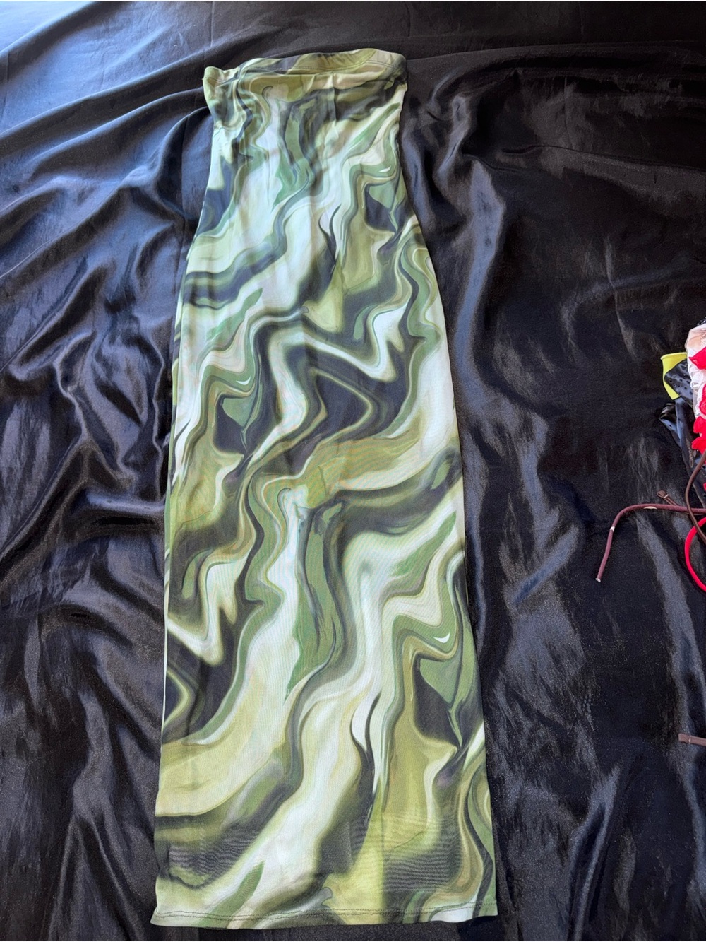 Green Swirl Mesh Maxi Skirt